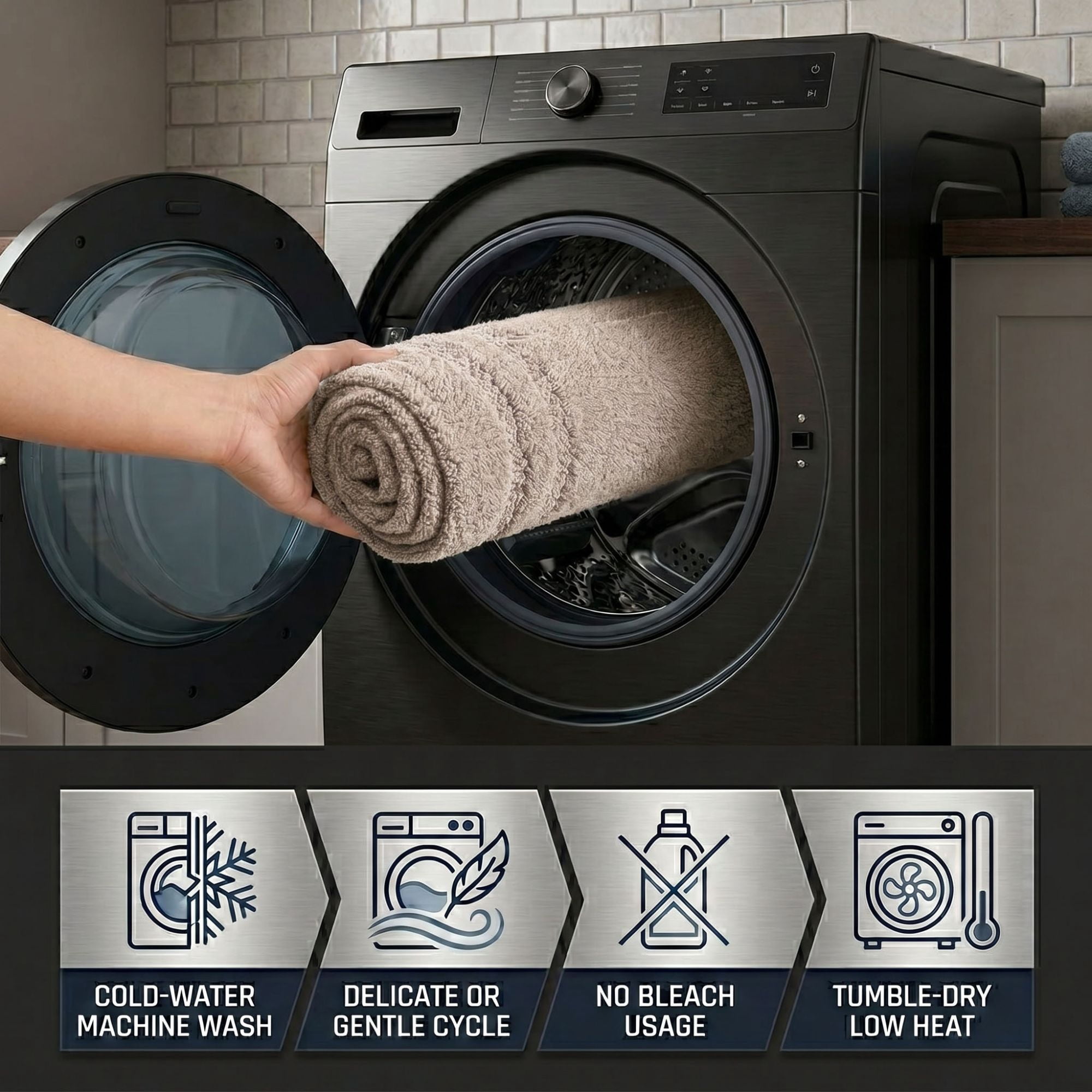 Superior Solid Bordered Cotton Washable Non-Slip Bath Rug, Runner Size, Stone