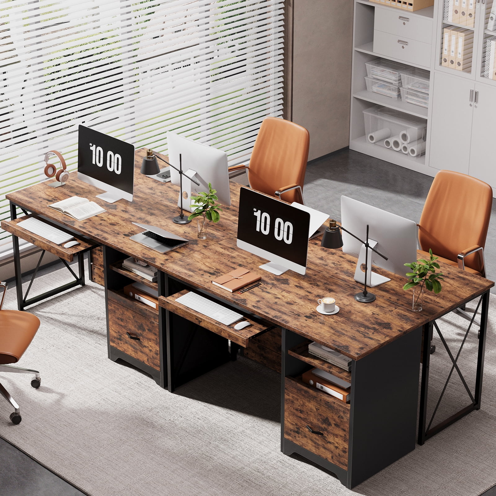Bestier 47 inch Computer Desk with Storage File Drawer & Keyboard Tray, Home Office Writing Desk Work Study Table for Small Space, Rustic Brown