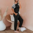 thumbnail image 6 of ZRBYWB Pajamas For Women Short Sleeve Color Block Sleepwear Tops With Long Pants Pjs Set Nightwear Women Pajama Set, 6 of 7