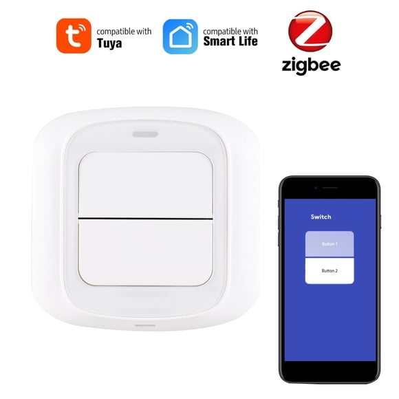 TFixol Maison Intelligente Interrupteur de Scène à Double Bouton avec Contrôle par Application, Compatible ZigBee 3.0, Matériau ABS Blanc, Nécessite Gateway E16411-3 (Batterie Non Incluse)