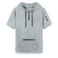 thumbnail image 2 of Men's Summer Short Sleeve Hooded Sweatshirt with Zipper Pocket, Oversized Casual Pullover for Sports, Warm Weather,Light Gray,2XL, 2 of 6