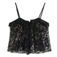 thumbnail image 2 of Felirenzacia Women’s Spaghetti Strap Sparkly Sequin Camisole Tank Top Glitter Cropped Sleeveless Blouse, Black,L, 2 of 7