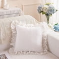 thumbnail image 3 of Pure Cotton White Ruffled Embroidered Pillowcase Elegant Rural Style Waterproof Pillowcases Shams Standard Lace Decorative Covers for Living Room Bed Sofa (18"x18", Little White Flower), 3 of 12