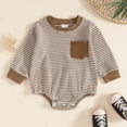 thumbnail image 2 of Ulanda Baby Sweatshirt Romper Boy Girl Waffle Knit Long Sleeve Striped Romper Oversized Sweater Newborn Fall Winter Clothes (Coffee, 6-12 Months), 2 of 5