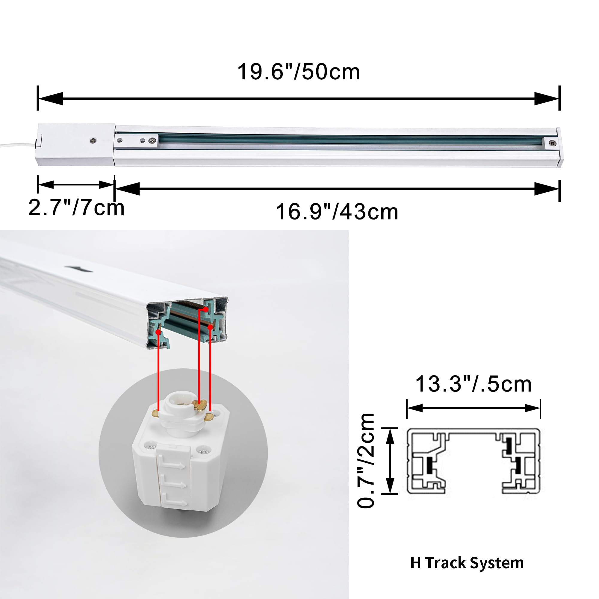 KAYYELAMP 1x Plug in Cable Track Rail, 2X Adjustable Cord White Track Lighting Fixtures Silver E26 Base H-Type Vintage Design for Kitchen Loft(No Bulb)