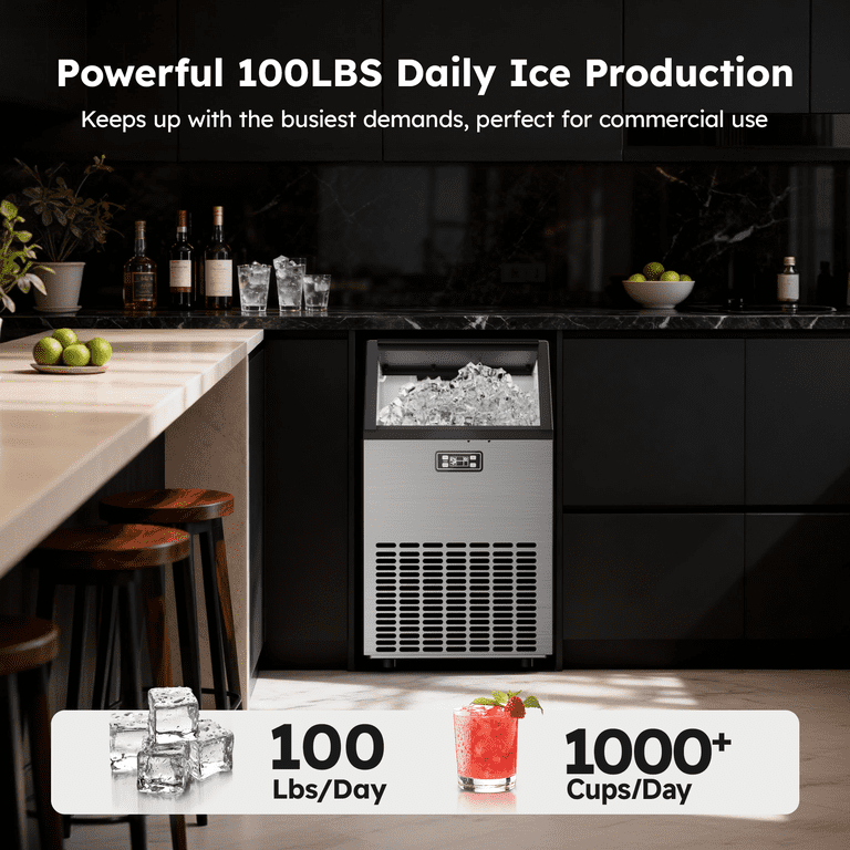 SIMZLIFE Commercial Ice Maker Machine 100lbs 24H Stainless Steel