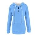 thumbnail image 4 of Miluxas Women's Contrasting Color Button Hooded Pocket Pullover Fashionable Sweatshirts Fall Blouses for Women Blue XL(XL), 4 of 5
