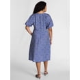 thumbnail image 2 of Terra & Sky Women's Plus V Neck Midi Dress with Short Puff Sleeves, Sizes 0X-5X, 2 of 4