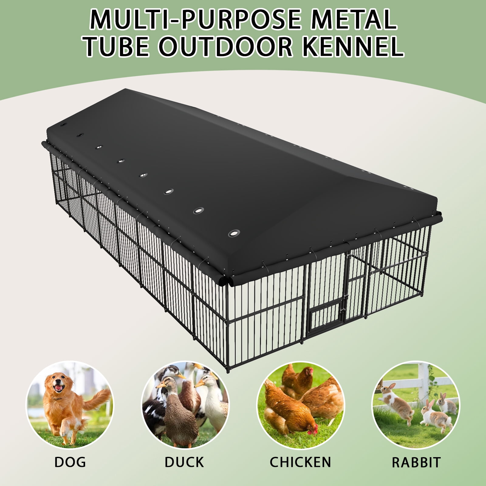 Wallowsun 10x20x6 FT Large Outdoor Dog Kennel, Heavy-Duty Metal Dog Cage with Swivel Door and Full-Cover Waterproof Oxford Cloth Enclosure, Weatherproof Shelter for Medium & Large Dogs