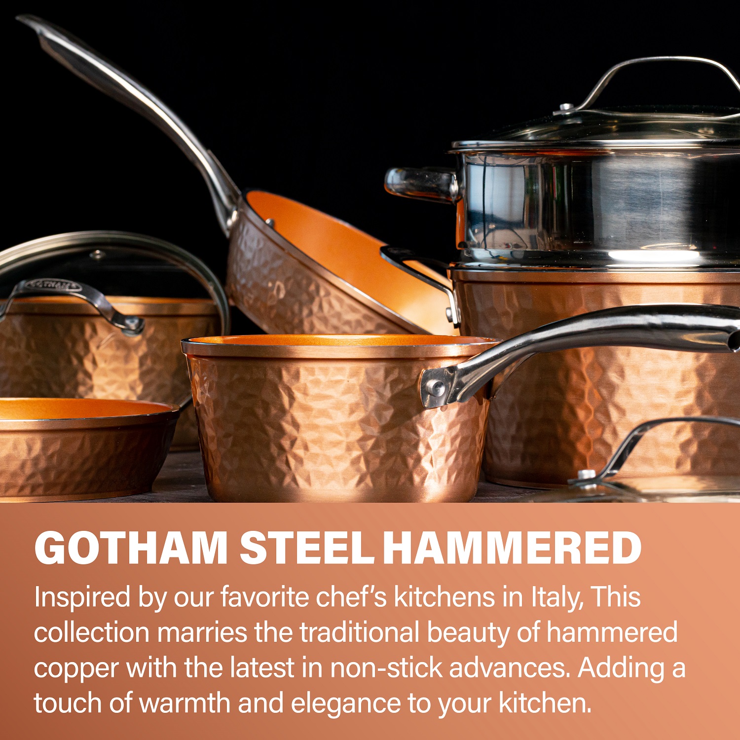 Gotham Steel Hammered 10 Piece Cookware Set, Oven Safe, Dishwasher Safe - Elegant Pots & Pans - image 5 of 9
