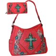 thumbnail image 1 of Gold Rush CRL681WB681SET-CORL Studded Rhinestone Cross Embroidered Western Purse Wallet Set - Coral, 1 of 1