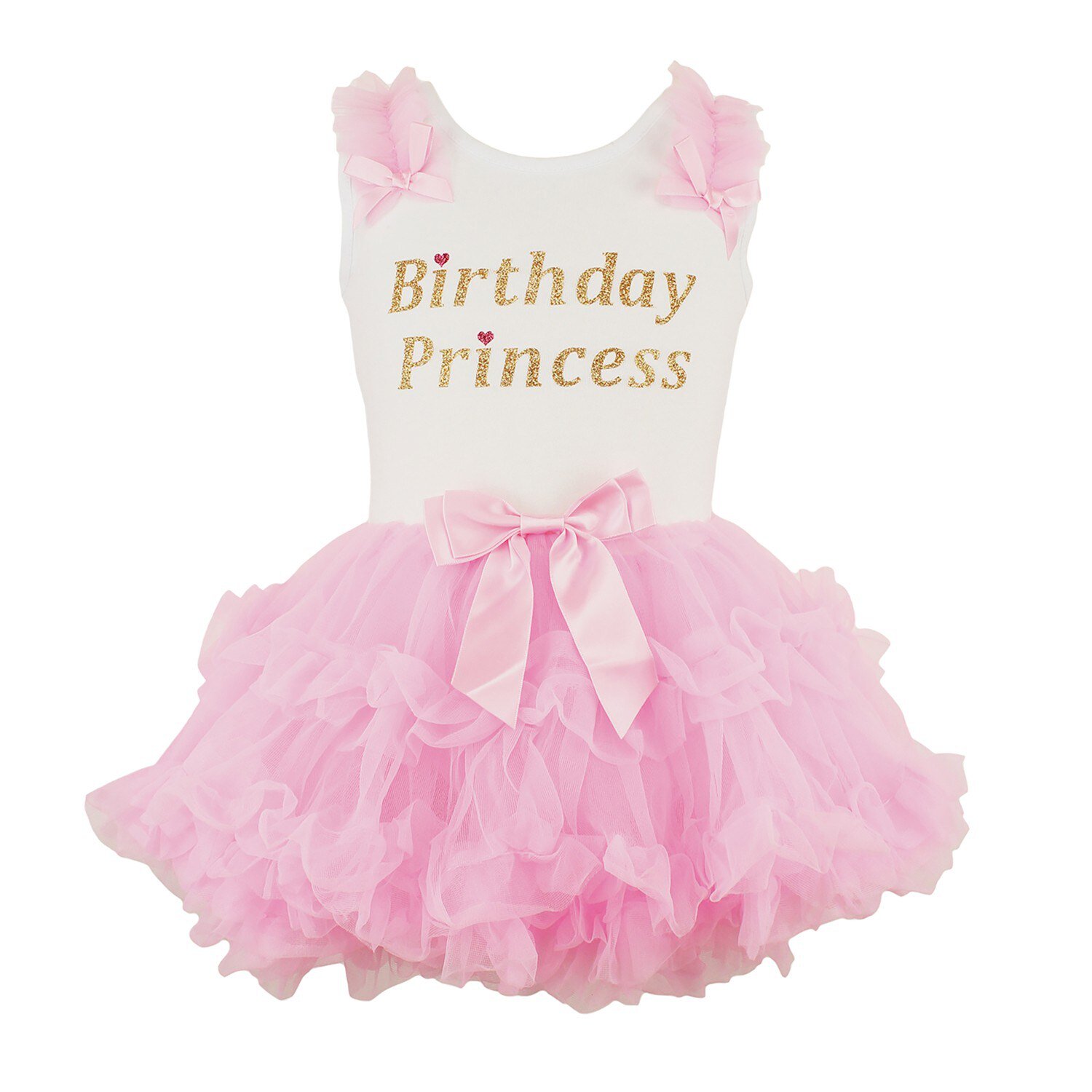 Posh Trend Girls Birthday Princess Dress - Pink Ruffle Tutu Toddler Outfit with Bows - 18 Months