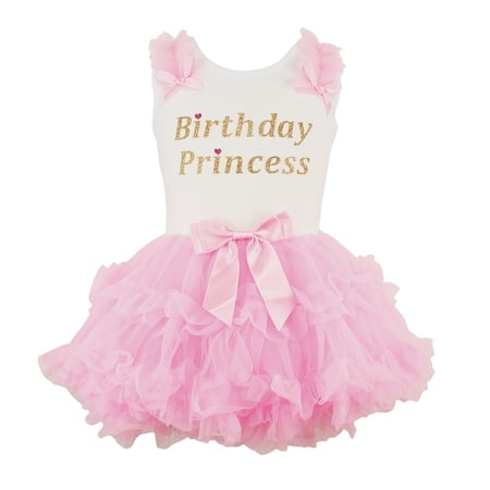 Posh Trend Girls Birthday Princess Dress - Pink Ruffle Tutu Toddler Outfit with Bows - 24 Months