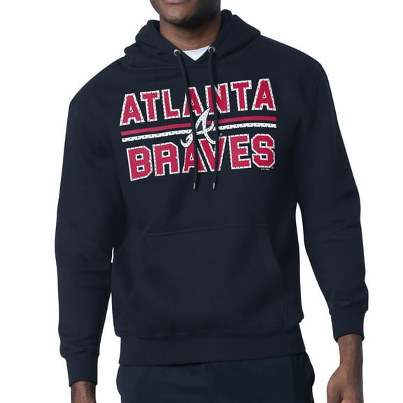 Men's Starter Navy Atlanta Braves Team Mesh Print Graphic Pullover Hoodie