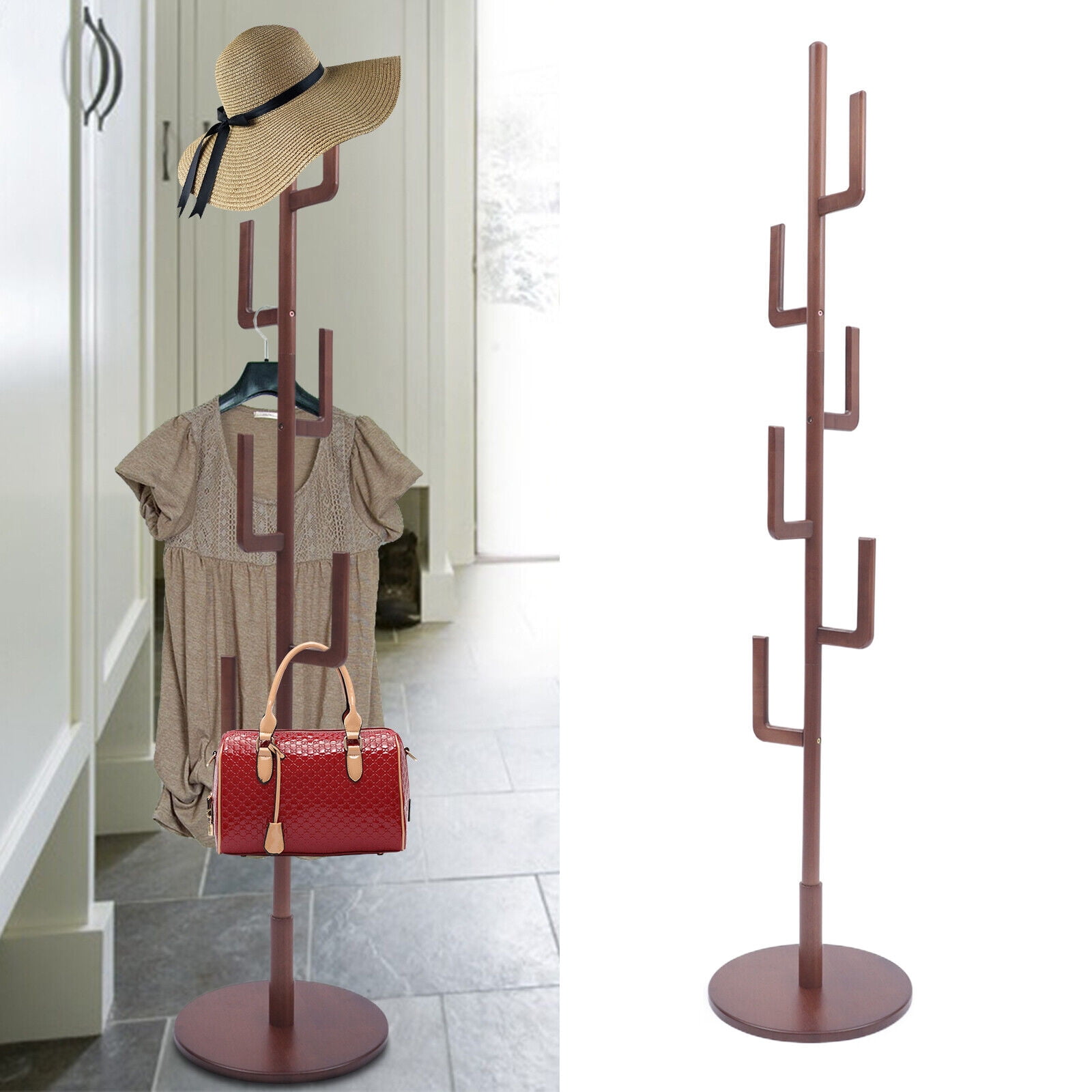 Modern Wooden Handbag Collector Clothes Stand Coat Hanger Stand Brown 70.9
