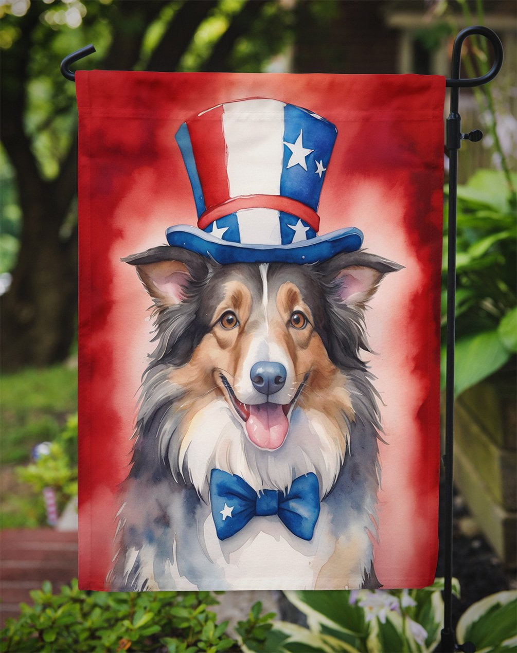 Collie Patriotic Garden Flag 11.25 in x 15.5 in