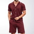 thumbnail image 6 of Mens Cotton Shorts Set Summer 2 Piece Outfits Button Down Polos Shirts Dressy Casual Matching Sets Wine, 3XL, 6 of 6