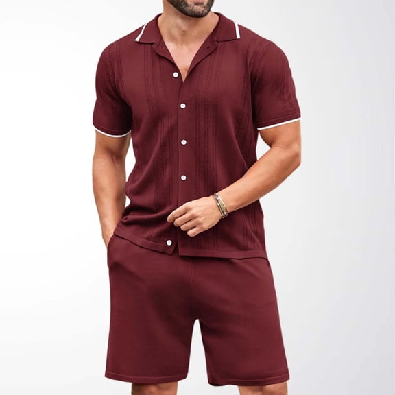 Yaoyar Mens Shirt and Shorts Set Fashion Summer 2 Piece Outfits Short Sleeve Casual Button Down Shirts Workout Set for Men