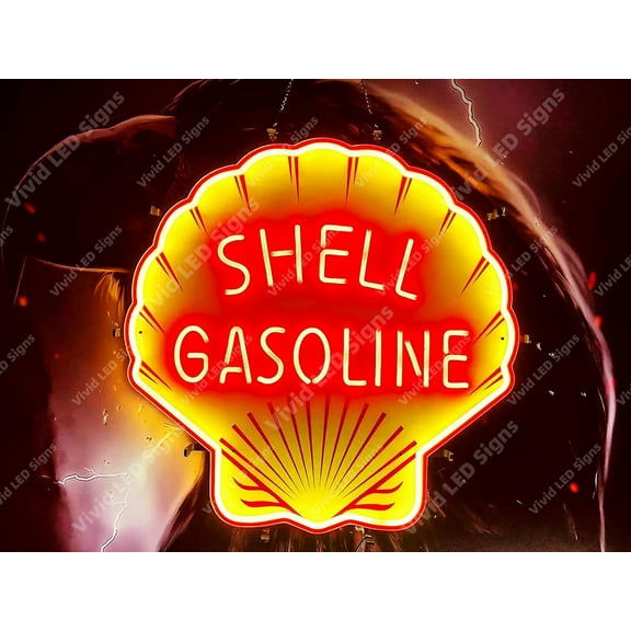 Queen Sense 24"x24" Shells Gasoline Motor Gas Oil Station LED Sign Light Neon Signs With Dimmer Party Home Wall Decor Lights W124SGLSVVD-XLED