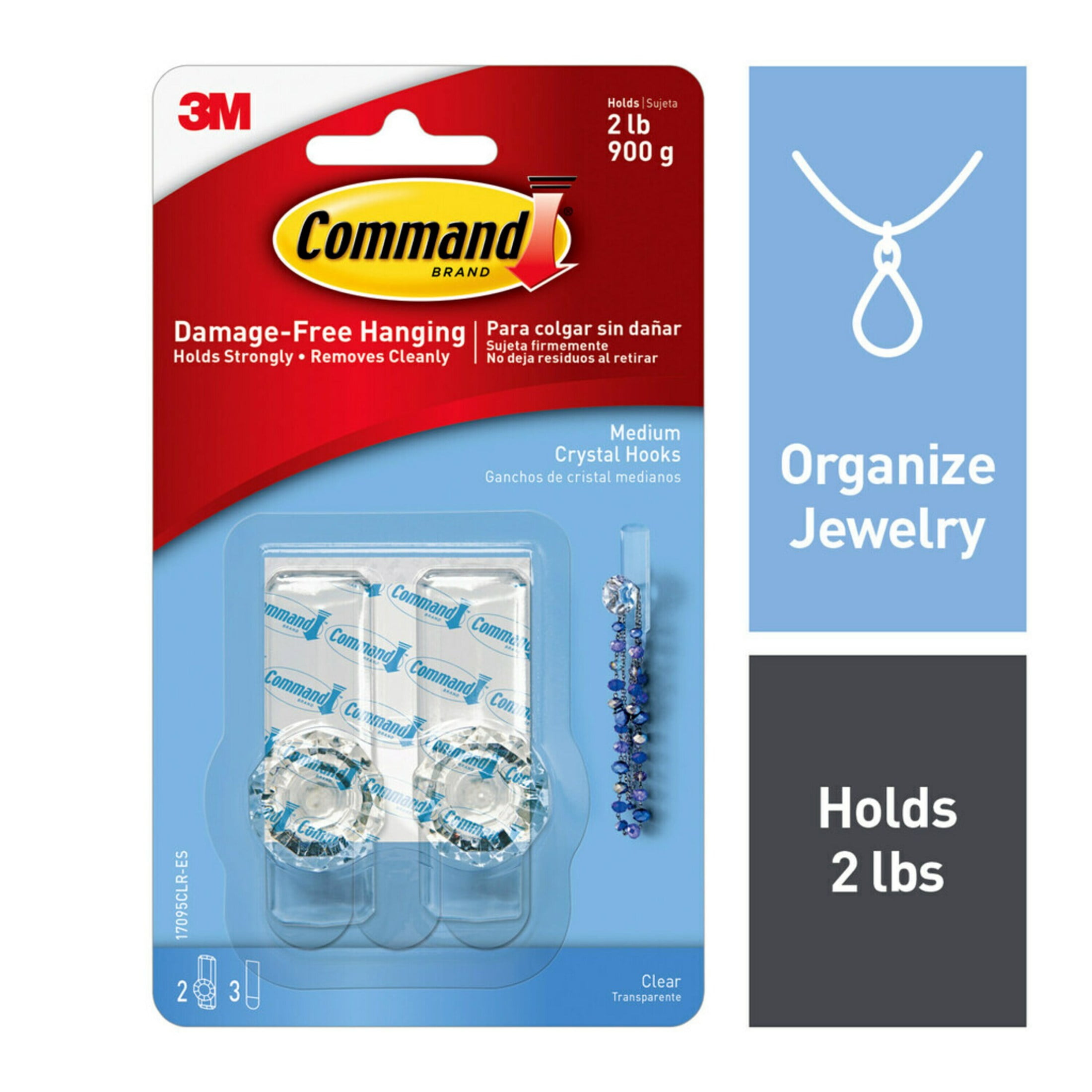 (2 pack) Command Clear Medium Crystal Hooks, 2 Hooks, 3 Strips/Pack