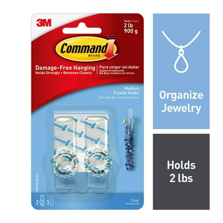 Command Clear Medium Crystal Hooks, 2 Hooks, 3 Strips/Pack