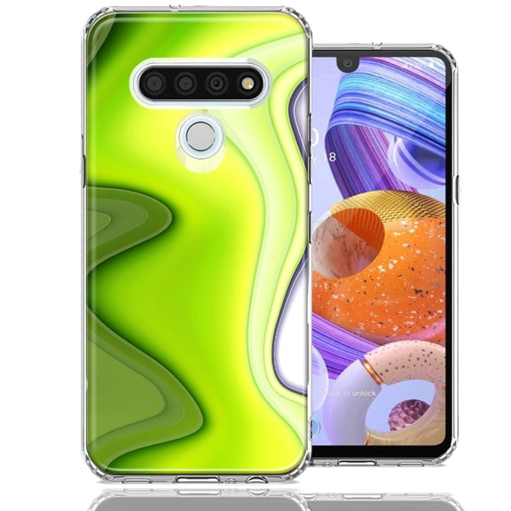MUNDAZE For LG K51 Green White Abstract Design Double Layer Phone Case Cover