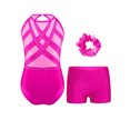 thumbnail image 4 of Hansber Kids Girls 3 Piece Gymnastics Leotard Outfits Glittery Dancing Unitard with Ballet Shorts Hot Pink 12, 4 of 9