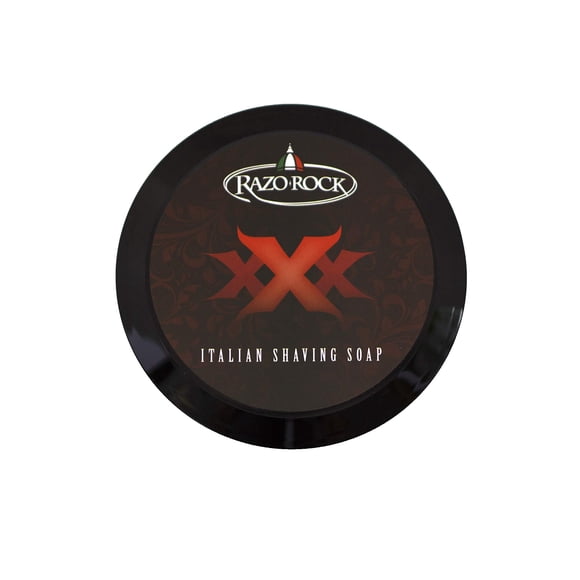 RazoRock XXX Jabón de afeitar italiano: Jabón de afeitar hecho artesanalmente para hombres - Jabón crema de afeitar a base de sebo para afeitado húmedo - Espuma cremosa rica y aroma clásico de barberí