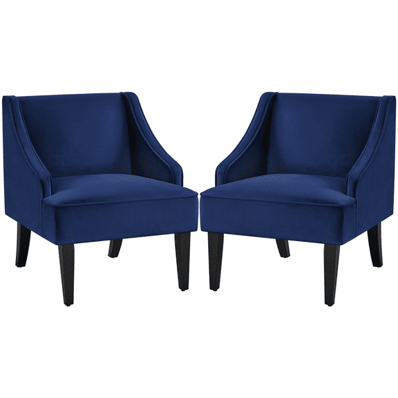 Renwick Mid-Century Upholstered Velvet Wingback Accent Chair, Set of 2, Blue
