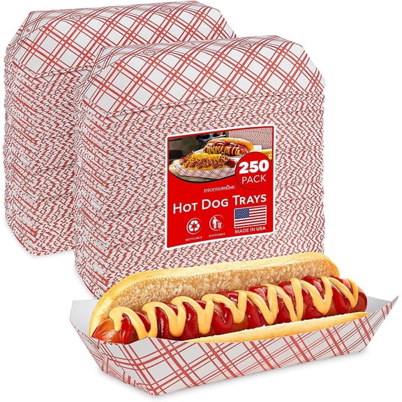 Stock Your Home Checkered Hot Dog Trays for Hot Dogs, Retro Red and White Checkered 250 Pack