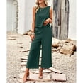 thumbnail image 3 of Women's Cotton and Linen blend 2-Piece Set: Sleeveless Crop Top & Wide Leg Pants  Summer Outfit Size Up for Relaxed Fit S-XL, 3 of 8