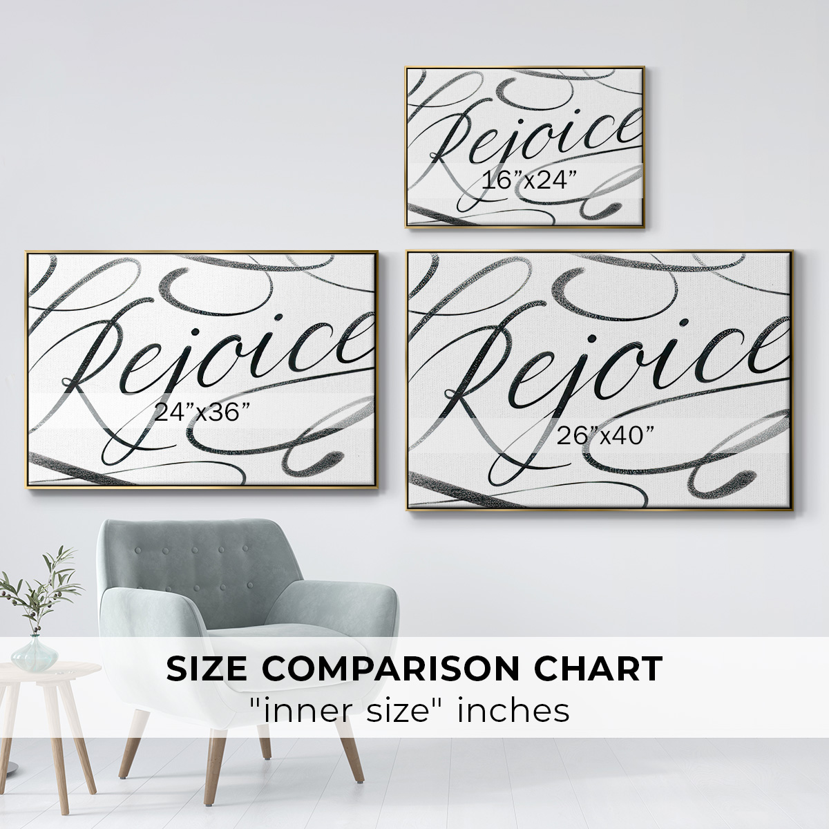 Rejoice - Framed Gallery Wrapped Holiday Canvas - 27 x 41 - Gold Frame