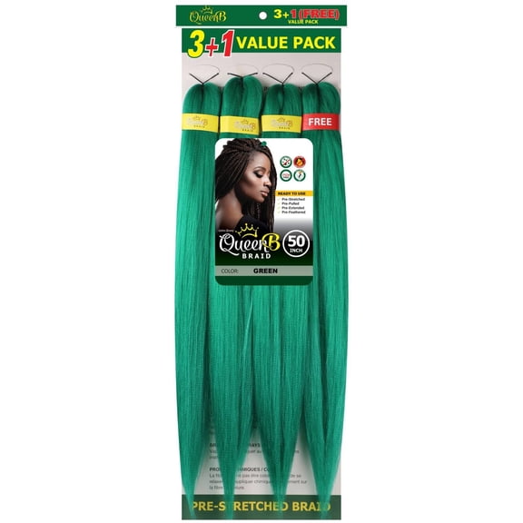 QueenB 4X Value Pack Pre-Stretched Braiding Hair 50” – Color #GREEN