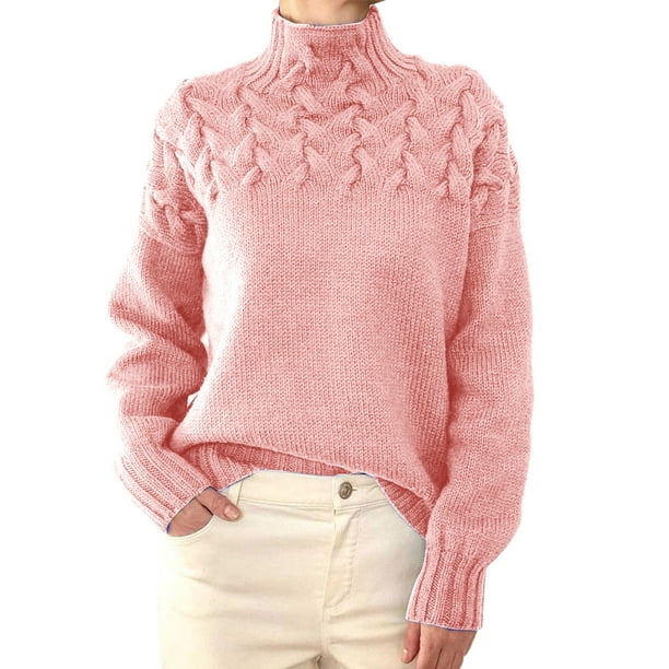 Gibobby SuéTer De Invierno Para Mujer Suéter de cuello para mujer Suéter de cuello vuelto para mujer(Rosa,M)