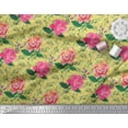 thumbnail image 2 of Soimoi Tissu Popeline de Coton Jaune Imprimé Feuilles & Roses au Mètre 42 Pouces de Large, 2 of 3