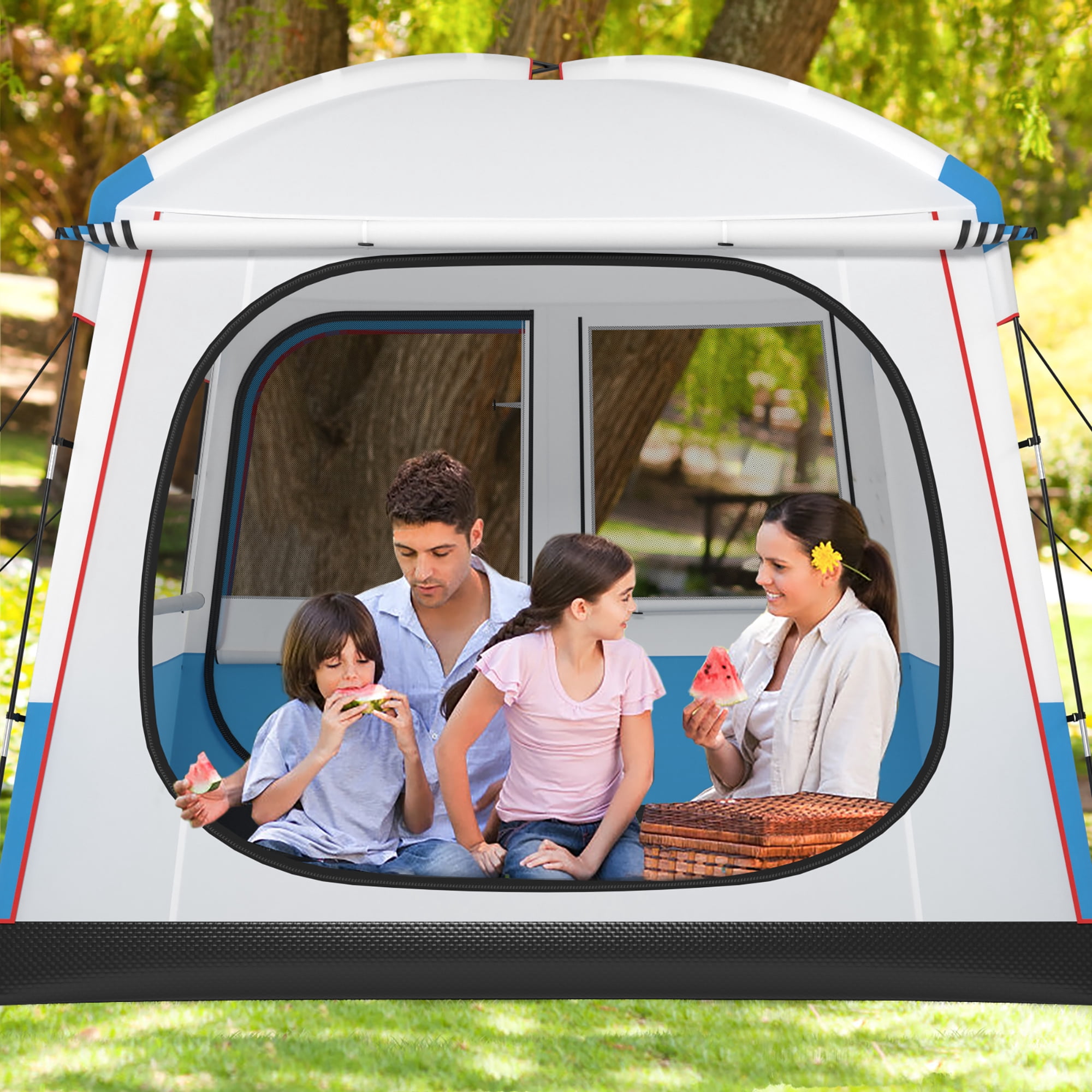 Gymax Camping Tent for 3-5 People Cabin Shelter w/ Large Double-Layer Mesh Front Door
