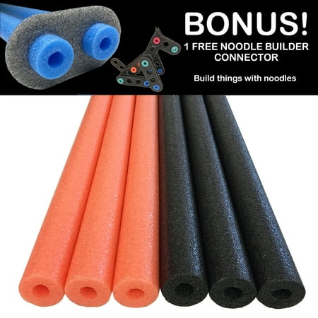Holloween Deluxe Foam Pool Swim Noodles - 6 PACK 52 Inch Wholesale Pricing Bulk Pack and Free Connector