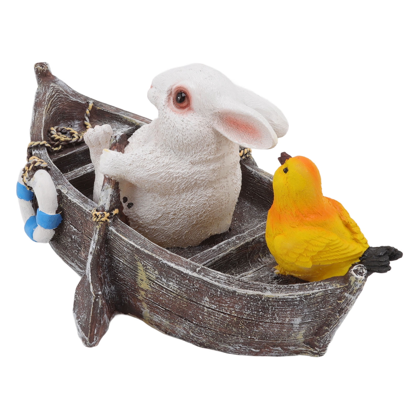 NFTIGB Boating White Rabbit Garden Statue, Floating Vivid Resin Animal Figurine (12.2 in / 31 cm) for Outdoor Pond Pool Patio Yard Landscape