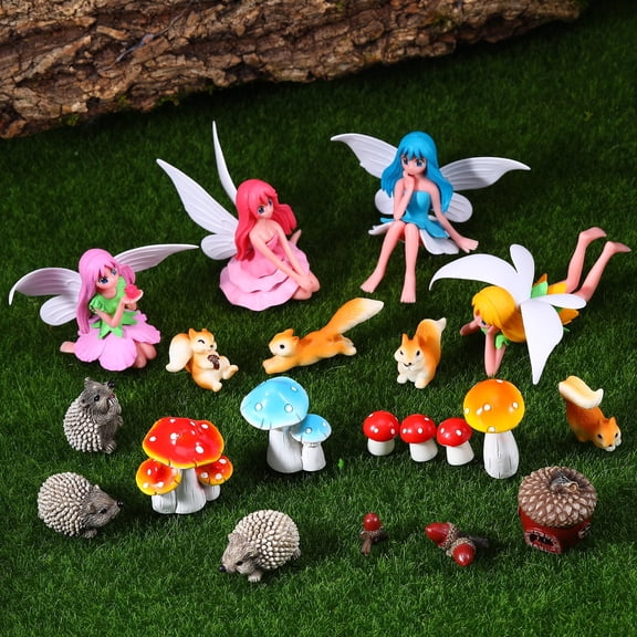 topjuju 20 Pcs Miniatures Fairy Garden Accessories, Mini Resin Fairy Figurines, Cute Tiny Squirrel Hedgehog Mushroom Pine Cone for DIY Home Outdoor Micro Landscape Terrarium Ornaments