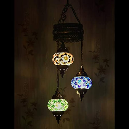 

LaModaHome 35+ Unique Colors 2020 Customizable Chandelier 3 Globes + Free 3 Bulbs Stunning Mosaic Turkish Lamp Moroccan Light US Tiffany Lighting Ceiling Hanging Pendant Fixture Large Hardwired