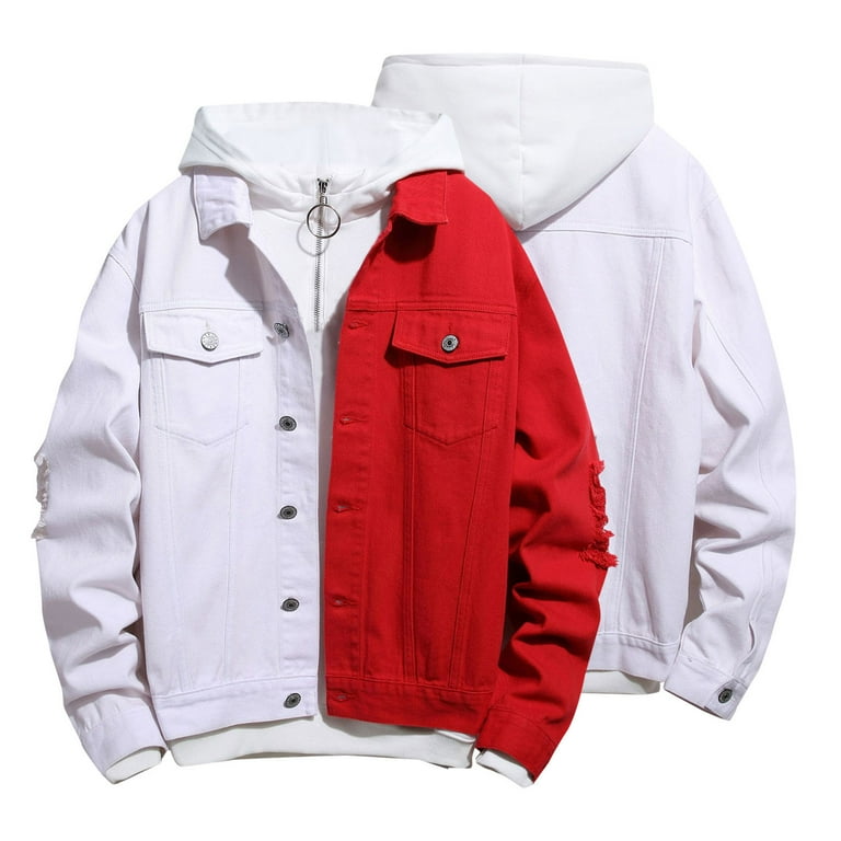 Red and White Stitching Button Up Denim Jacket