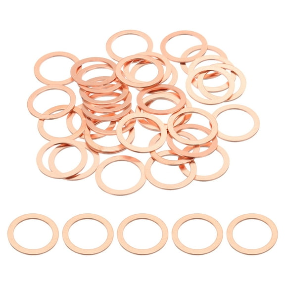 35PCS M18 Copper Washers, M18x24x1mm Copper Crush Washer Metric Flat Washers Sealing Washers Assortment Kit Oil Drain Plug Gasket Ring for Automotive Battery Vehicles Screws Bolt