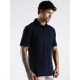 thumbnail image 4 of Men Solid Navy Blue Cotton Polo with Embroidered Logo and Collar Stand, 4 of 6