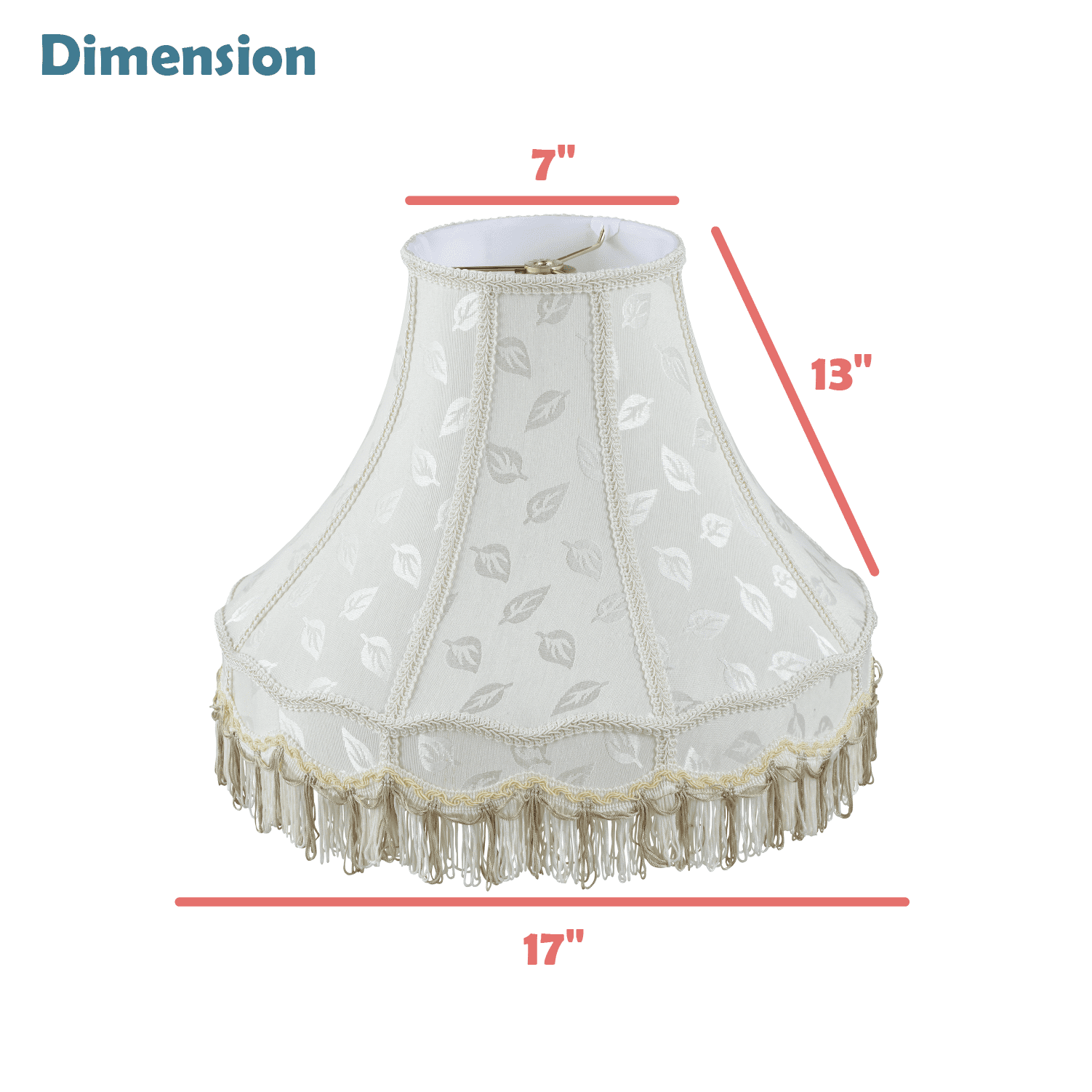 Aspen Creative 30627, Hand sewn Scallop Spider with Trim Lamp Shade, Off-White, 7" T x 17" B x 13" H