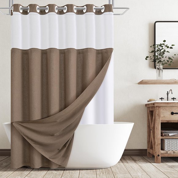 Cortina de ducha Jowels sin ganchos, lino con forro, 180 x 190 cm, color canela