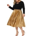 thumbnail image 2 of Agnes Orinda Women's Plus Size Pleated Stretchy High Waist Metallic Shiny Midi Skirt 1X Gold, 2 of 7