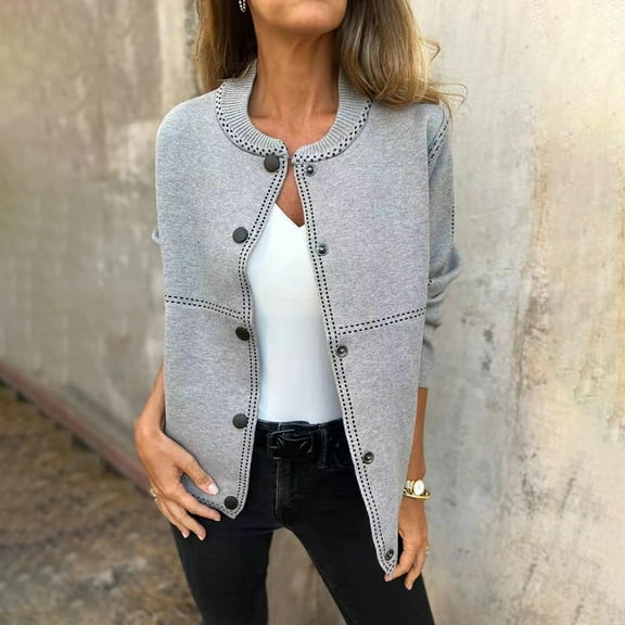 AUNVITO Women's Casual Cardigan Solid Long Sleeve Button Knitted Sweater Coat Soft Open Front Fashion Outerwear