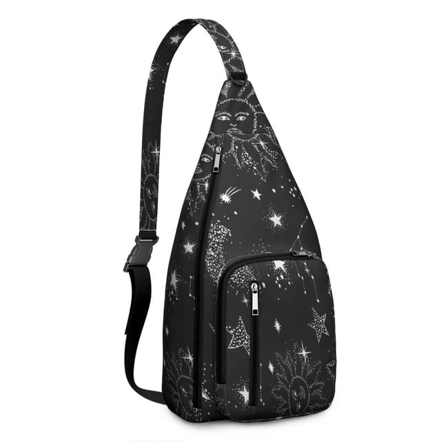 Gothic Celestial Sling Backpack - Dark Moon & Sun Design, Multi-Functional Pack for Cycling & Nighttime Commute
