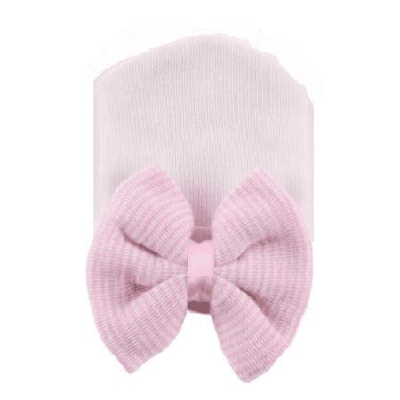 

HUIJZG Newborn Beanie Hats Infant Baby Girls Striped Comfy Bowknot Hospital Caps Kids Warm Soft Caps