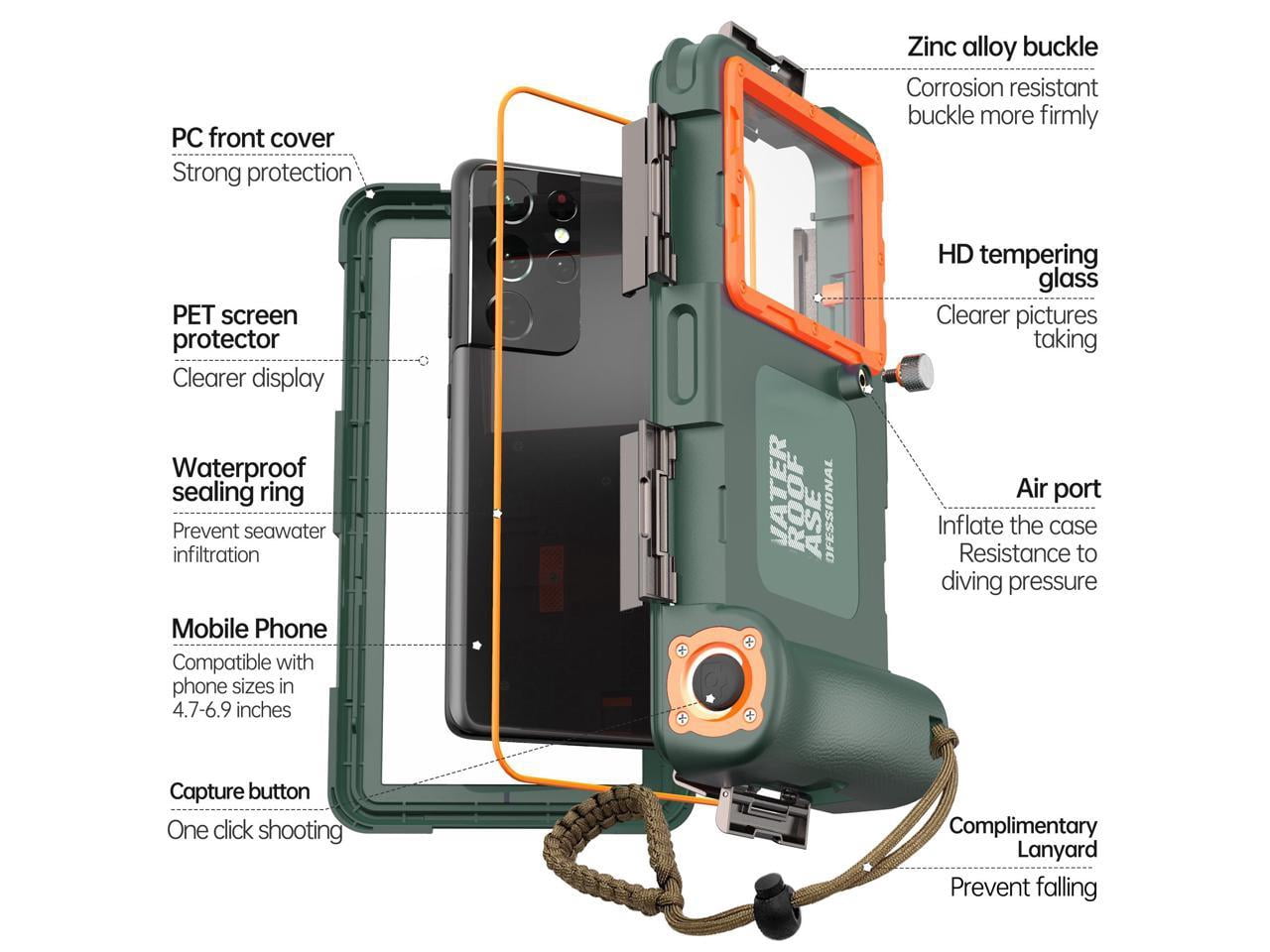 Universal Waterproof Phone Case for Snorkeling & Diving [50ft/15m] Underwater Photography Video Protection Case with Lanyard for iPhone 15/14/ 13/12/ 11/ Pro Max Samsung Galaxy LG Google